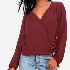 Sharpay Burgundy Long Sleeve Surplice Top